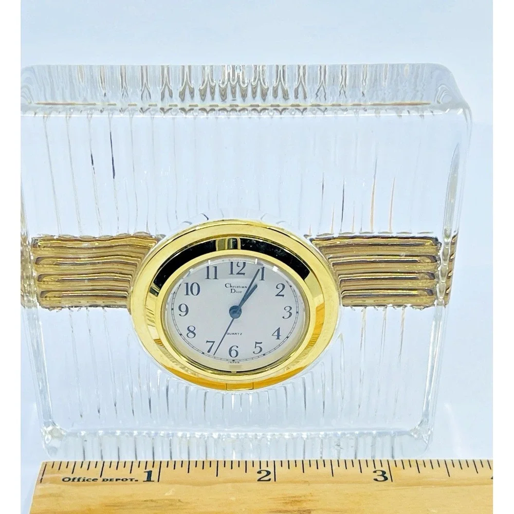 VTG Christian Dior Crystal Block Rubbed And Gold Tone Desk Clock